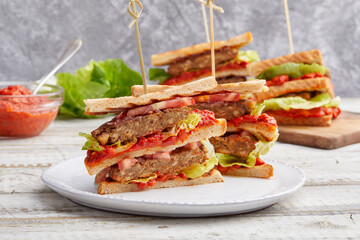 Vegan Tofu Club Sandwich with Ajvar