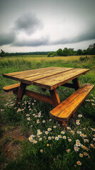 Naklejka premium A pair of simple stone stools on a sandy path