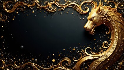 Intricate black & gold wallpaper; wave border , border, shiny