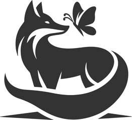 A fox with a butterfly landing on its nose animal vector silhouette