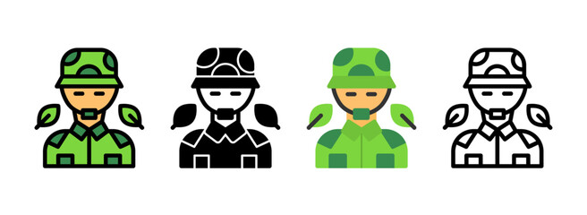 Set of Camouflage Line, Line Filled, Glyph, Flat Icons