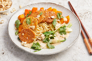 Indonesian Pumpkin Curry with Tempeh and Noodles