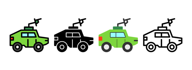 Set of Military vehicle Line, Line Filled, Glyph, Flat Icons