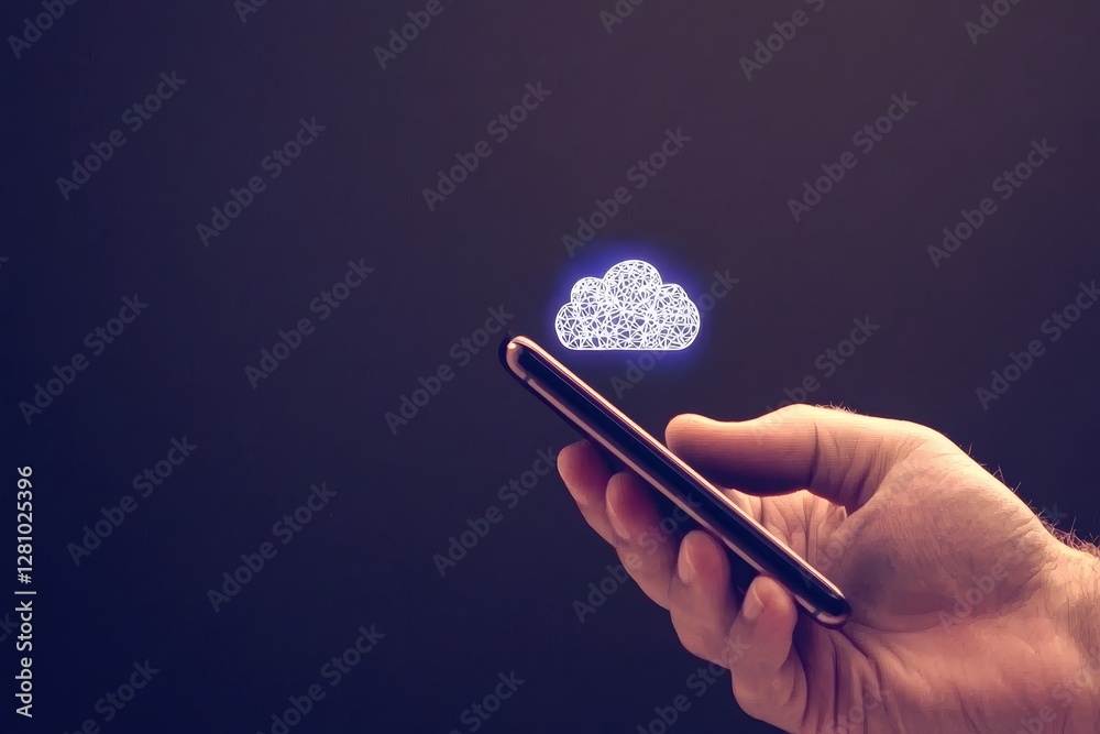 Fototapete an entrepreneur is utilizing a mobile device to access cloud computing, facilitating the exchange of