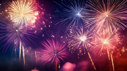 Colorful fireworks display at night with vibrant explosions in the sky