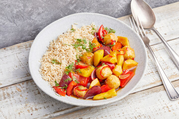 Sweet and Sour Pumpkin and Tofu with Brown Rice