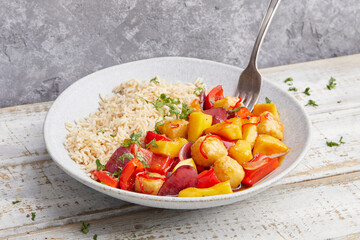 Sweet and Sour Pumpkin and Tofu with Brown Rice