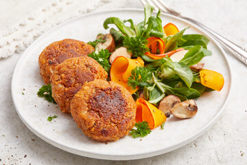 Tofu and Spelt Patties with Lambs Leaf Salad