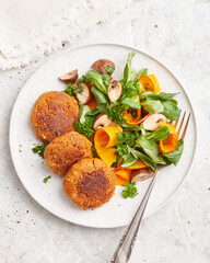 Tofu and Spelt Patties with Lambs Leaf Salad