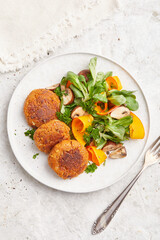 Tofu and Spelt Patties with Lambs Leaf Salad