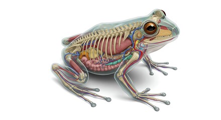 Naklejka premium Frog Anatomy Illustration Showing Skeleton and Organs for Education
