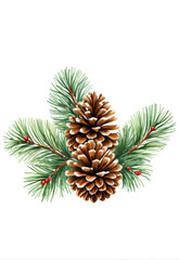 Christmas Winter Hand Painted Pine Tree Pinecone Element Decorative Pattern
