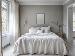 A Minimalist Bedroom Decorated with White and Beige Colors