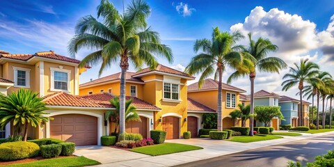 Fototapeta premium South Florida Homes with Palms in Subdivision