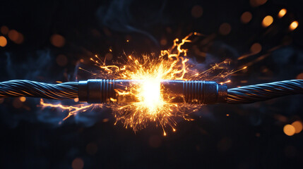 conceptual energy electric spark between two cables