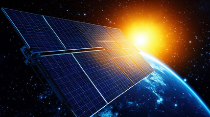 Solar Panels Positioned in Space Effectively Capturing Sunlight Above Our Planet Earth