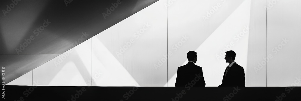 Aufkleber silhouettes of two figures engaged in serious negotiation within a modern office setting during the 