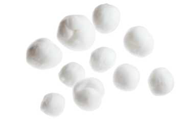 White cotton balls flying isolated on transparent white background