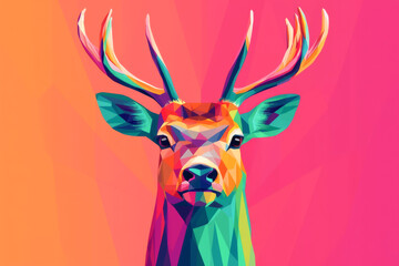 A vibrant and colorful geometric representation of a majestic deer.