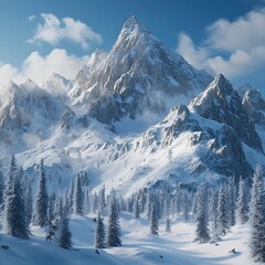 Obraz premium Rocky Mountain peaks in winter snow-covered serene frozen landscapes