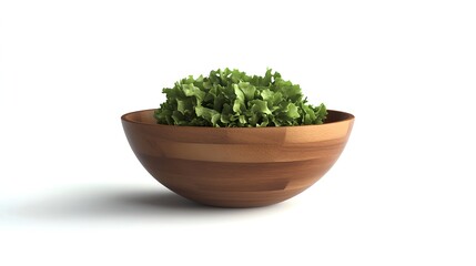 Fototapeta premium Realistic Wooden Bowl with Fresh Lettuce Isolated on White Background