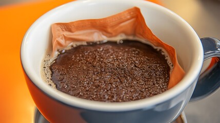 Closeup Brewed Coffee in Cup Dripper Filter