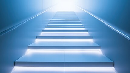 Fototapeta premium Bright and Ethereal Staircase Leading to Unknown Light in a Modern Setting with Soft Blue Tones