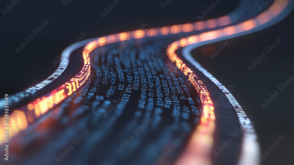 Wall mural a 3d illustration of wavy lines in the information code field represents data of crypto waves