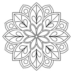 Intricate Mandala Flower Design: Detailed Floral Pattern, Geometric Art, Coloring Page, Meditative Art, Relaxation, Stress Relief, Black and White