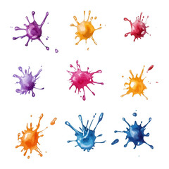 Colorful watercolor paint splashes vector set, isolated on a transparent background with cutouts. PNG file with a clipping path of colorful cartoon ink blots (1)