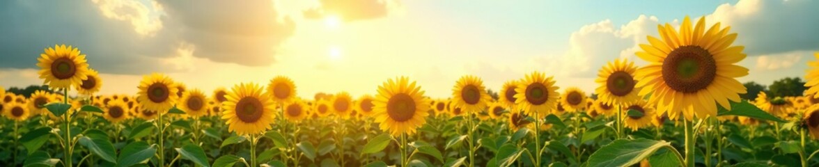 Obraz premium A field of tall sunflower stalks stretching towards the sky, field, sunlight