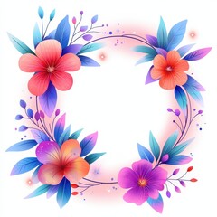 Obraz premium A vibrant floral frame featuring colorful blossoms and leaves, perfect for invitations or decorative purposes.