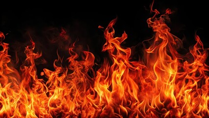 Fototapeta premium Fiery Red Flame Pattern on Dark Black Background , bold patterns, blazing fire