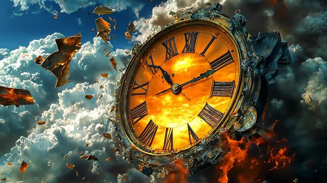 Time Crumbling in a Fiery Sky