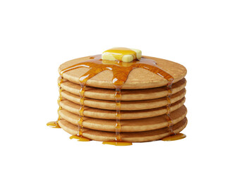 Isolated Stack of Pancakes with Butter and Syrup