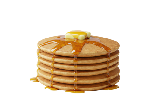 Isolated Stack of Pancakes with Butter and Syrup