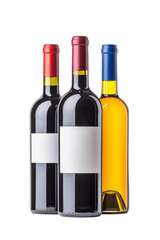 Wine bottles in a cellar, isolated on white background