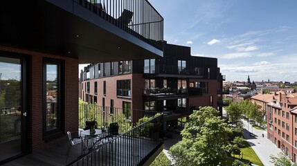 Obraz premium The fusion of eco architecture, green trees, and apartment buildings showcases the perfect balance between nature and modernity