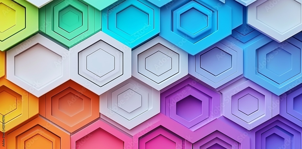 Poster background featuring abstract geometric shapes and isometric blocks in a polygonal pattern