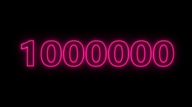 Neon 1 Million counting number animation. 1 Million subscribe celebrate. number animation background.