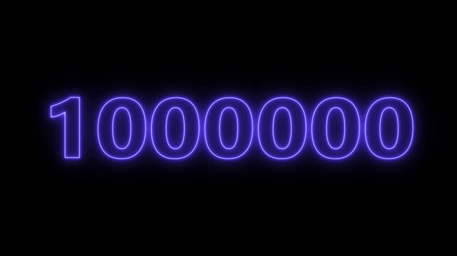 Neon 1 Million counting number animation. 1 Million subscribe celebrate. number animation background.