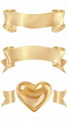 Isolated against a transparent background is a set of curly gold ribbons for Christmas and birthday presents
