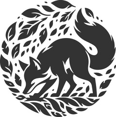 A fox digging in the autumn leaves animal vector silhouette