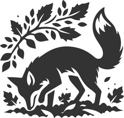 A fox digging in the autumn leaves animal vector silhouette