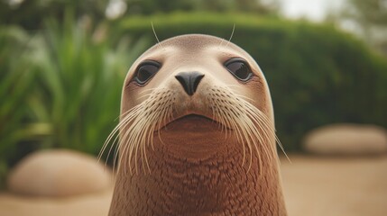 Obraz premium Curious seal poses with charming expression against lush backgro