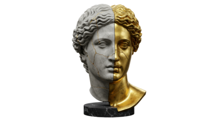 Isolated Split Sculpture of a Woman: Marble and Gold