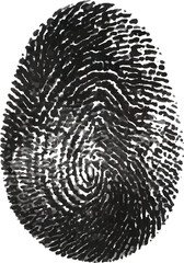 Vector Black Fingerprint Silhouette on Clean White Background &ndash; Grunge Thumbprint Sign and Identity Symbol Graphic for ID Design and Illustration
