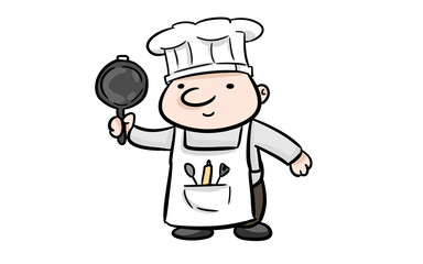 Hand drawn picture of  chef with a pan