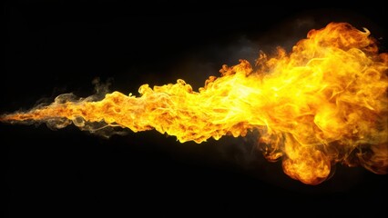 Flame thrower blowing looping flames on alpha background, yellow, alpha channel,  yellow, alpha channel