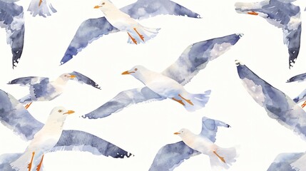Fototapeta premium Watercolor Seagull Pattern Illustration for Textiles and Wrapping Paper